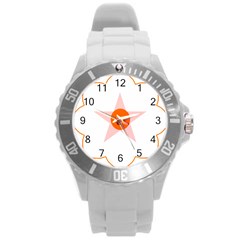 Test Flower Star Circle Orange Round Plastic Sport Watch (l) by Mariart