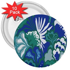 Tropics Leaf Bluegreen 3  Buttons (10 pack) 