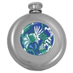 Tropics Leaf Bluegreen Round Hip Flask (5 oz) Front