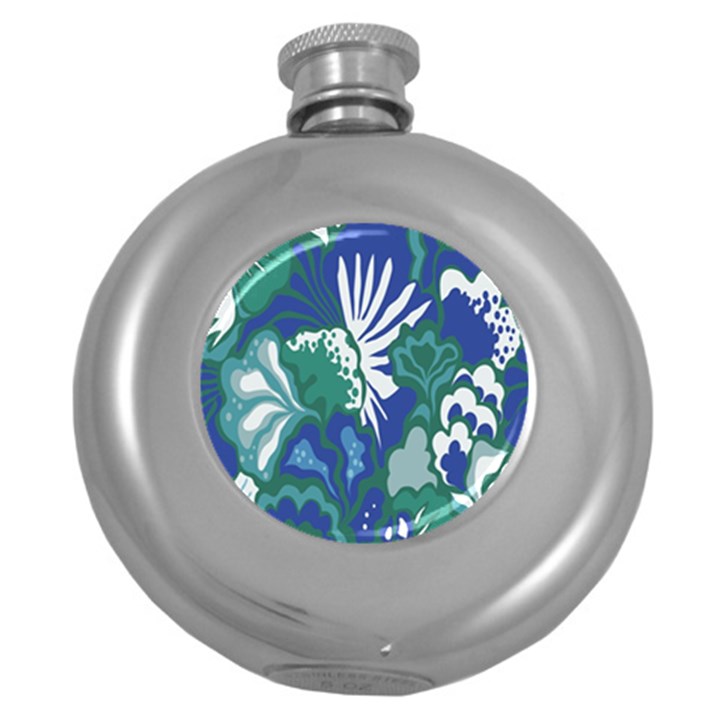 Tropics Leaf Bluegreen Round Hip Flask (5 oz)