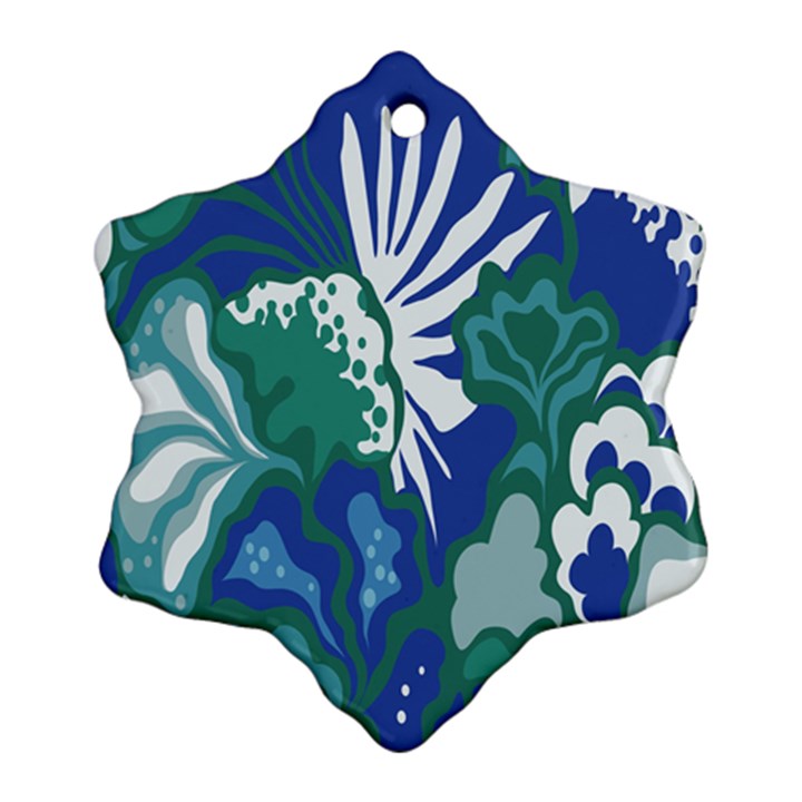 Tropics Leaf Bluegreen Snowflake Ornament (Two Sides)