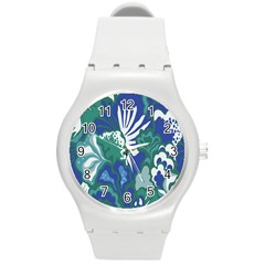 Tropics Leaf Bluegreen Round Plastic Sport Watch (M)