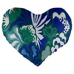 Tropics Leaf Bluegreen Large 19  Premium Flano Heart Shape Cushions