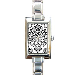 Vintage Damask Black Flower Rectangle Italian Charm Watch