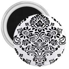 Vintage Damask Black Flower 3  Magnets by Mariart