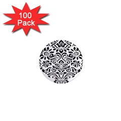 Vintage Damask Black Flower 1  Mini Magnets (100 Pack) 