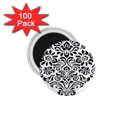 Vintage Damask Black Flower 1 75  Magnets (100 Pack)  by Mariart