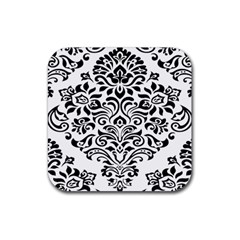 Vintage Damask Black Flower Rubber Coaster (square) 