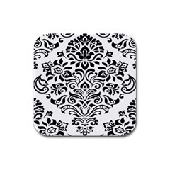 Vintage Damask Black Flower Rubber Square Coaster (4 Pack) 