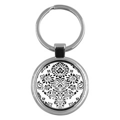 Vintage Damask Black Flower Key Chains (round)  by Mariart