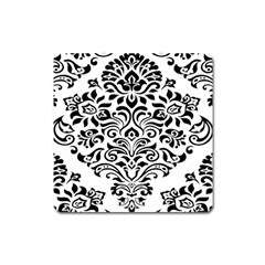 Vintage Damask Black Flower Square Magnet by Mariart