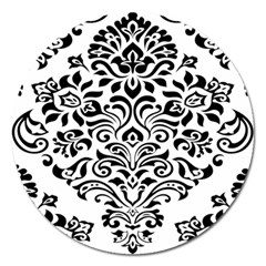 Vintage Damask Black Flower Magnet 5  (round) by Mariart