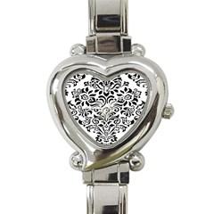 Vintage Damask Black Flower Heart Italian Charm Watch by Mariart