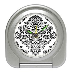 Vintage Damask Black Flower Travel Alarm Clocks