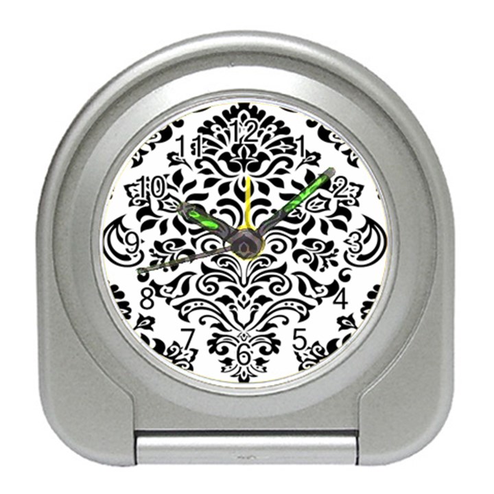 Vintage Damask Black Flower Travel Alarm Clocks