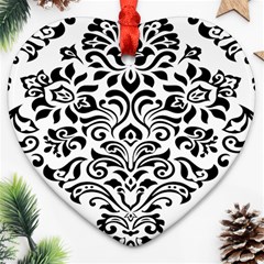 Vintage Damask Black Flower Heart Ornament (two Sides) by Mariart