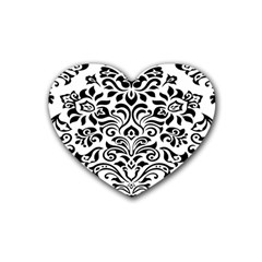 Vintage Damask Black Flower Rubber Coaster (heart)  by Mariart