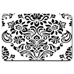 Vintage Damask Black Flower Large Doormat  by Mariart