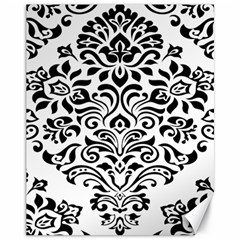 Vintage Damask Black Flower Canvas 11  X 14   by Mariart