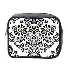 Vintage Damask Black Flower Mini Toiletries Bag 2-side by Mariart