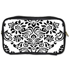 Vintage Damask Black Flower Toiletries Bags by Mariart