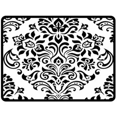 Vintage Damask Black Flower Fleece Blanket (large)  by Mariart