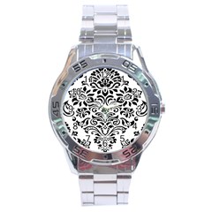 Vintage Damask Black Flower Stainless Steel Analogue Watch by Mariart