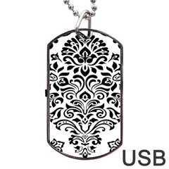 Vintage Damask Black Flower Dog Tag Usb Flash (two Sides) by Mariart