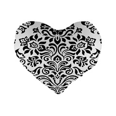 Vintage Damask Black Flower Standard 16  Premium Heart Shape Cushions by Mariart