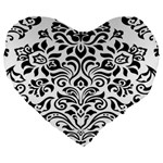 Vintage Damask Black Flower Large 19  Premium Heart Shape Cushions Front