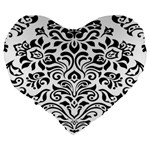 Vintage Damask Black Flower Large 19  Premium Heart Shape Cushions Back