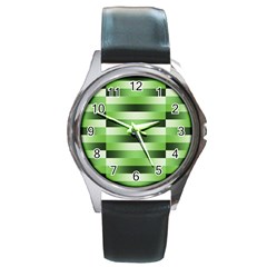 View Original Pinstripes Green Shapes Shades Round Metal Watch