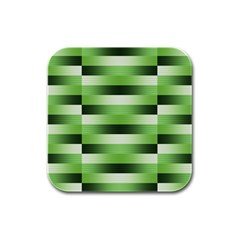 View Original Pinstripes Green Shapes Shades Rubber Square Coaster (4 Pack)  by Mariart