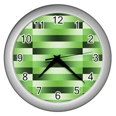 View Original Pinstripes Green Shapes Shades Wall Clocks (silver) 