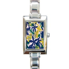 Tropics Leaf Yellow Green Blue Rectangle Italian Charm Watch by Mariart