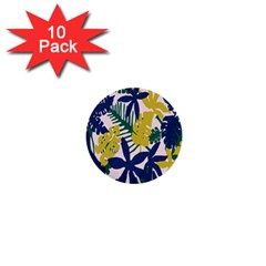 Tropics Leaf Yellow Green Blue 1  Mini Buttons (10 Pack) 