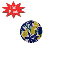 Tropics Leaf Yellow Green Blue 1  Mini Buttons (100 Pack) 