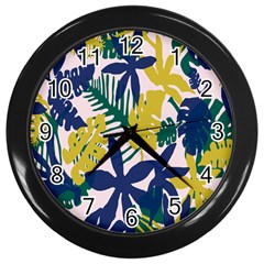 Tropics Leaf Yellow Green Blue Wall Clocks (black) by Mariart