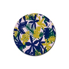 Tropics Leaf Yellow Green Blue Rubber Coaster (round) 