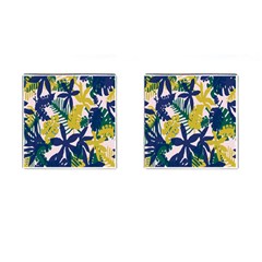 Tropics Leaf Yellow Green Blue Cufflinks (square)