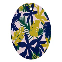 Tropics Leaf Yellow Green Blue Oval Ornament (two Sides)