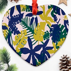 Tropics Leaf Yellow Green Blue Heart Ornament (two Sides) by Mariart