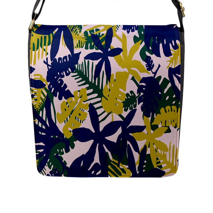 Tropics Leaf Yellow Green Blue Flap Messenger Bag (L) 