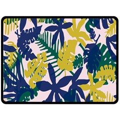 Tropics Leaf Yellow Green Blue Double Sided Fleece Blanket (large) 