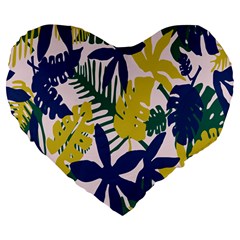 Tropics Leaf Yellow Green Blue Large 19  Premium Flano Heart Shape Cushions