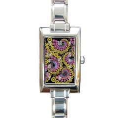 Spiral Floral Fractal Flower Star Sunflower Purple Yellow Rectangle Italian Charm Watch by Mariart