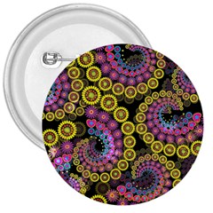 Spiral Floral Fractal Flower Star Sunflower Purple Yellow 3  Buttons by Mariart