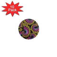 Spiral Floral Fractal Flower Star Sunflower Purple Yellow 1  Mini Magnet (10 Pack) 