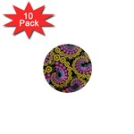 Spiral Floral Fractal Flower Star Sunflower Purple Yellow 1  Mini Magnet (10 pack)  Front