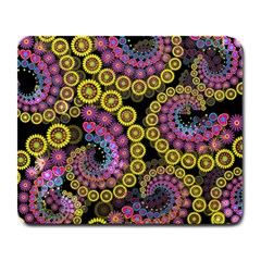 Spiral Floral Fractal Flower Star Sunflower Purple Yellow Large Mousepads by Mariart